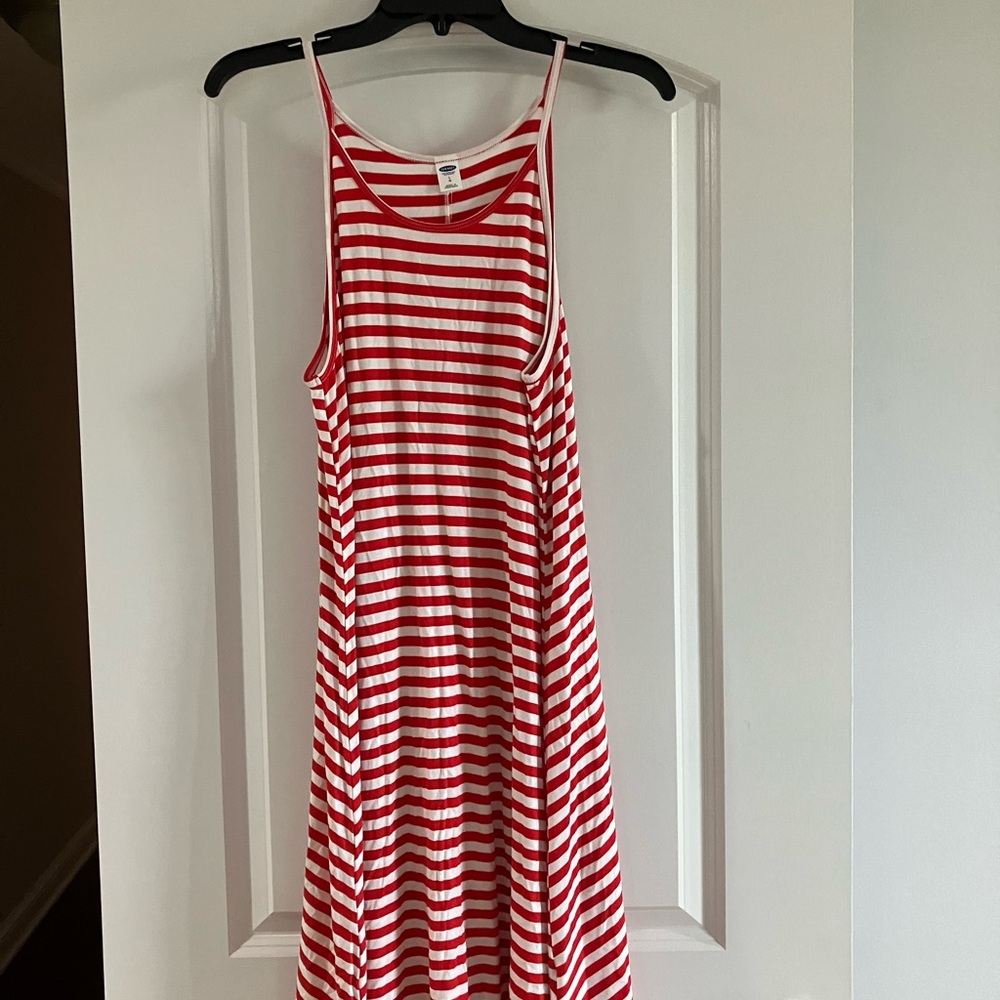 Old Navy Red and White Striped Midi Dress